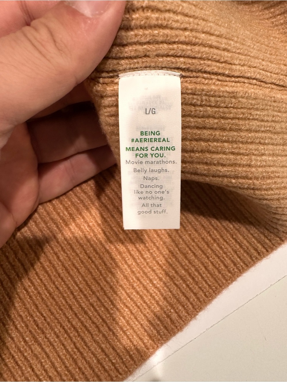 Aerie Oversized V-Neck Striped Sweater Camel White Striped Size L - Picture 12 of 13